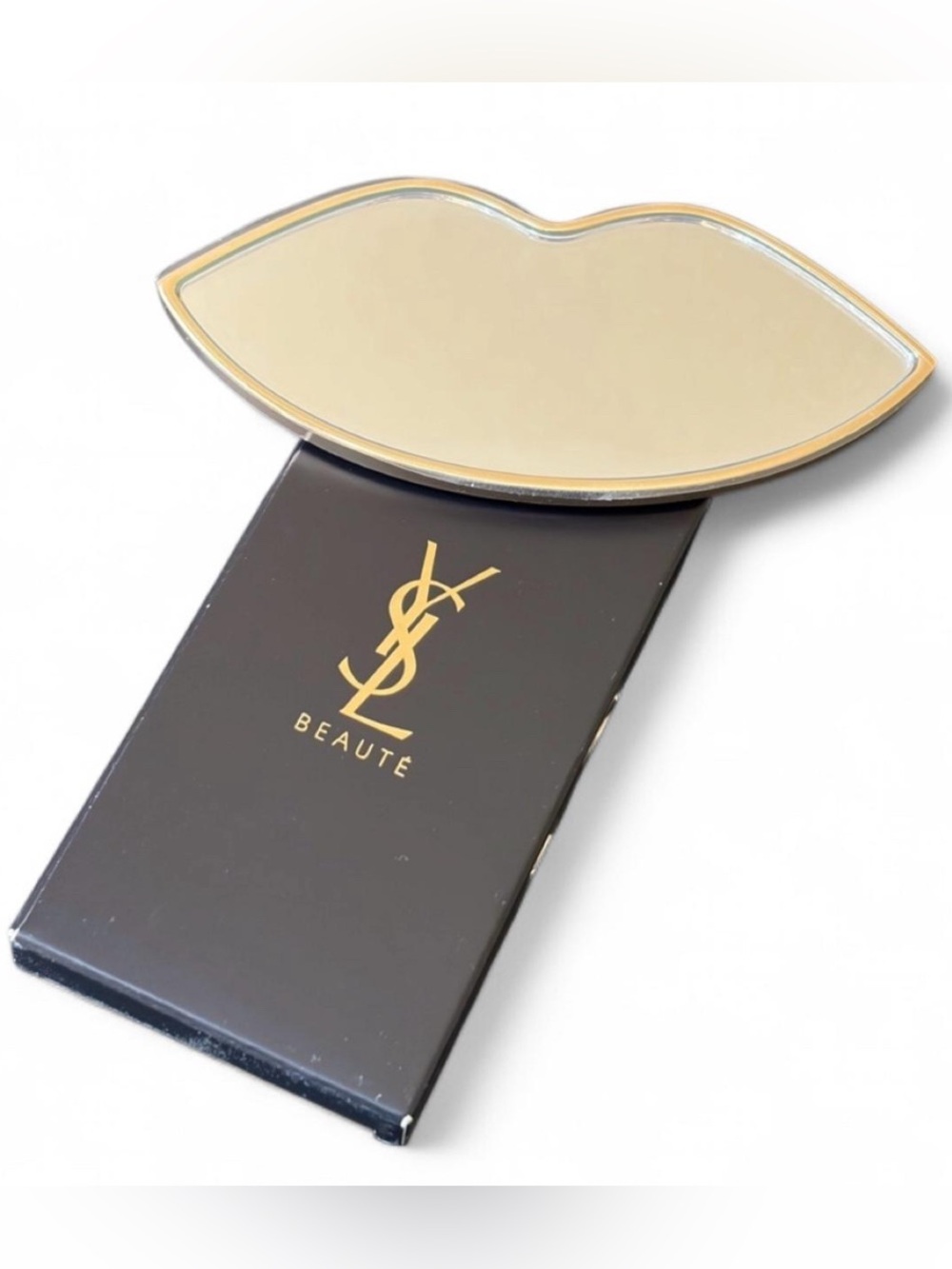 Authentic Yves Saint Laurent Beaute Pink Lip-Shaped Mirror with Gold Trim - Picture 4 of 5